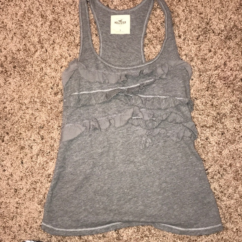 Grey tank with ruffles on front